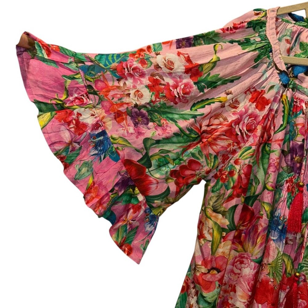 Pink Floral Flouncy cover up short dress True Colors La Moda Clothing NEW NWT XL - Picture 6 of 8